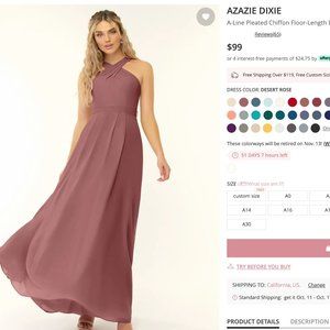 Azazie Bridesmaid Dress-- Worn Once!
